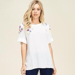 Staccato White Embroidered Detail Short Sleeve Top
